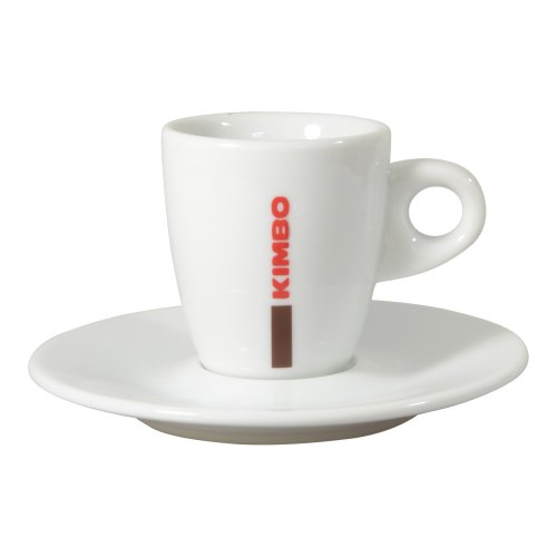 weisse Espressotasse mit Logo von Kimbo