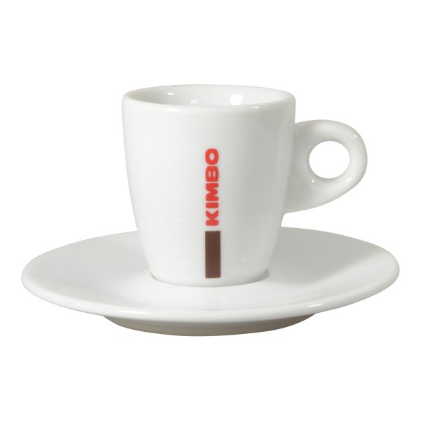 weisse Espressotasse mit Logo von Kimbo